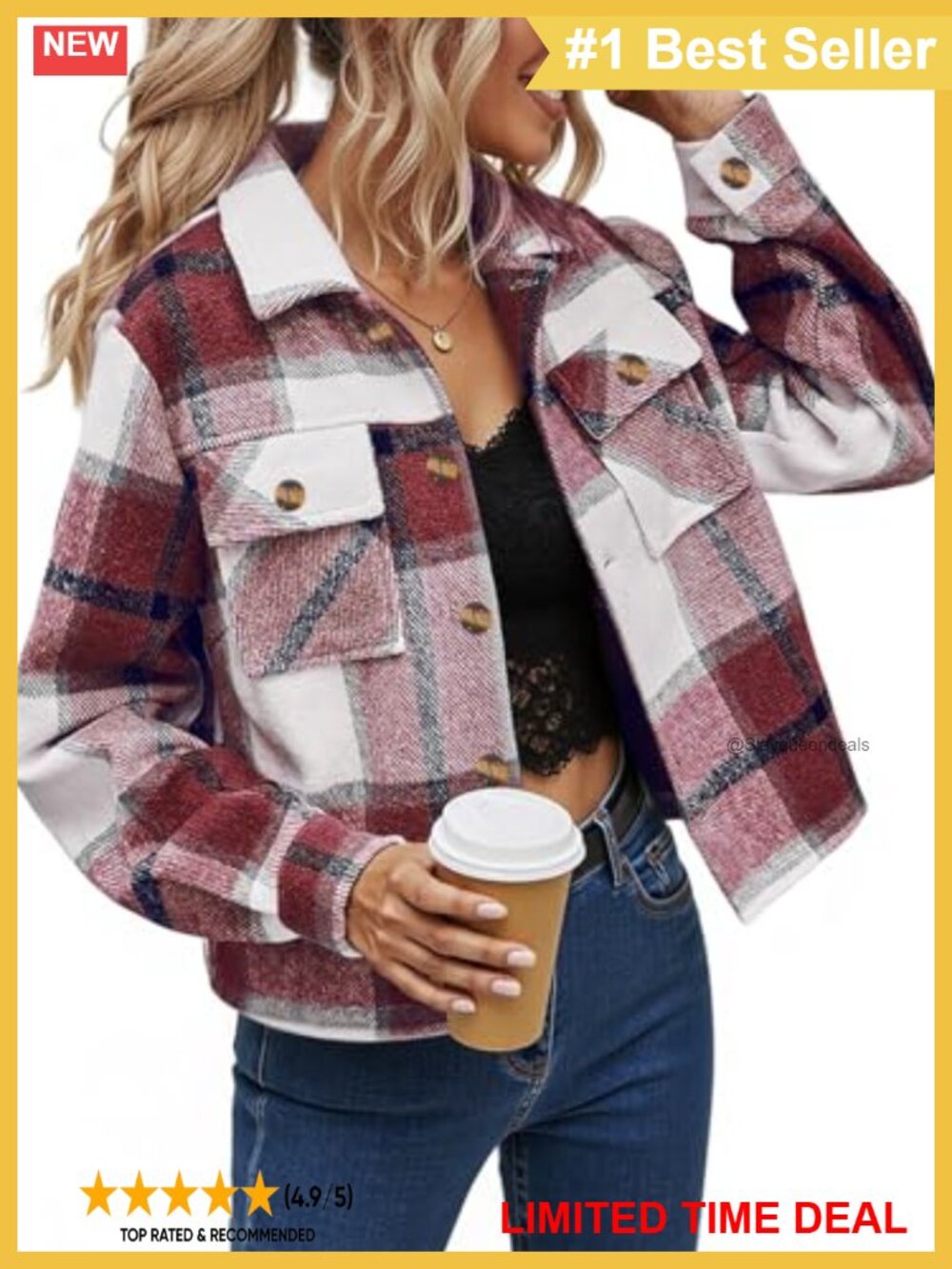 Women's Cropped Plaid Shacket Button Down Long Sleeve Jacket